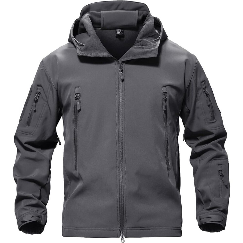 Men's #03-gray Tactical Soft Shell Winter Jacket with Fleece Lining & Hood
